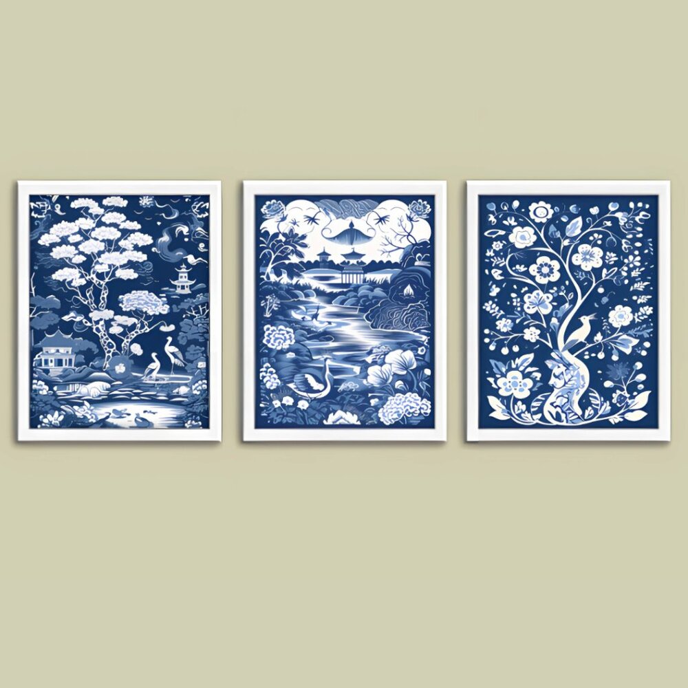 Blue and White Willow Wall Art – 3-Piece Poster Set (18"x24") 🌿💙✨